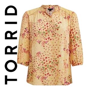 Torrid Yellow Floral Crinkle Gauze Button-Front Top Plus Size 3X
